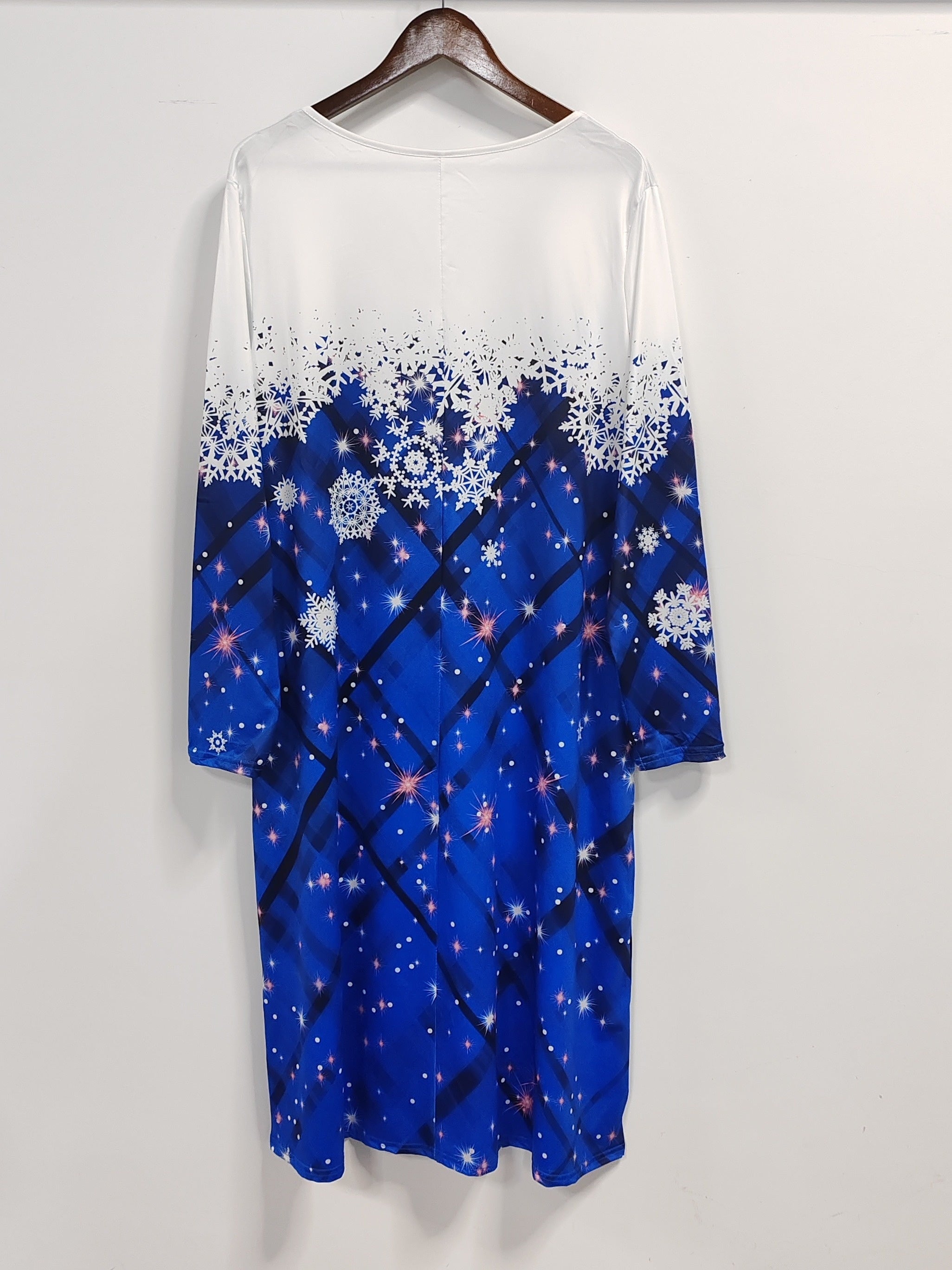Christmas Dress Plaid & Snowflake Print Long Sleeve Round Neck Dress