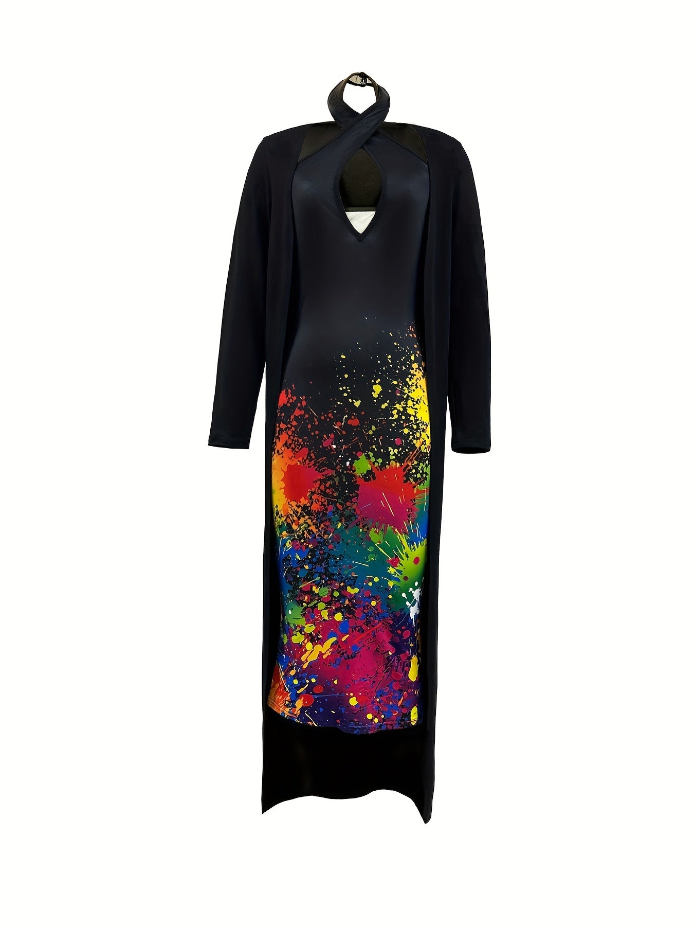 Women's Cardigan & Halter Dress Set - Spring & Fall Outfit