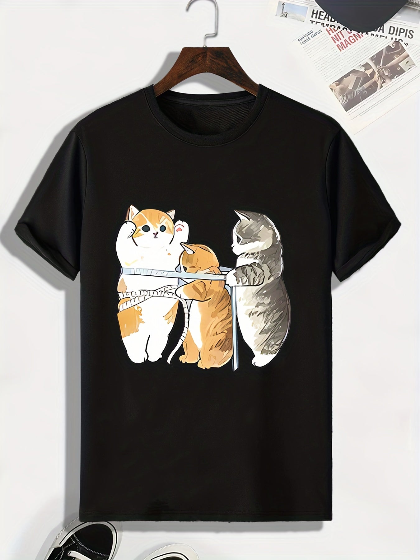 Men's Cartoon Cat Print T-shirt - Outdoor Active Tee