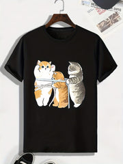 Men's Cartoon Cat Print T-shirt - Outdoor Active Tee