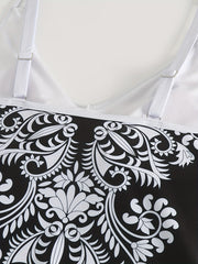 Plus Floral Print Boho Tankini Set Women's Plus Size Cami Top & Shorts 2 Piece