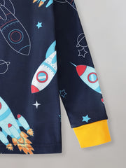 Boys 2pcs Lounge Wear Rocket Print Top & Trousers Pajamas Set