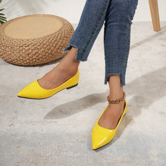 Women's Pointed Toe Flat Shoes Solid Patent Leather Soft Sole Office Work Flats