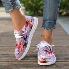 Maple Leaf Print Canvas Lace-Up Low Top Women's Shoes