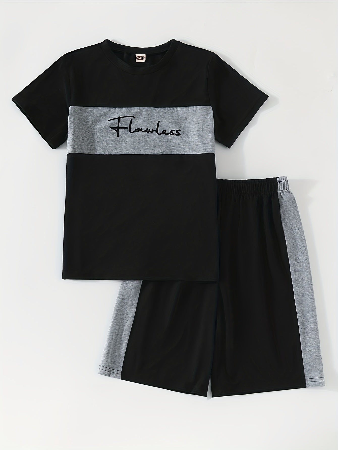 2pcs Boys Flawless Block T shirt & Shorts Summer Clothes Sets