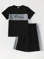 2pcs Boys Flawless Block T shirt & Shorts Summer Clothes Sets