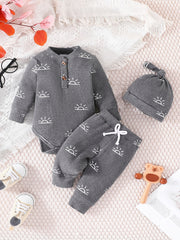 Infant Baby Boy Clothes Ribbed Knitted Sun Print Long Sleeve Romper