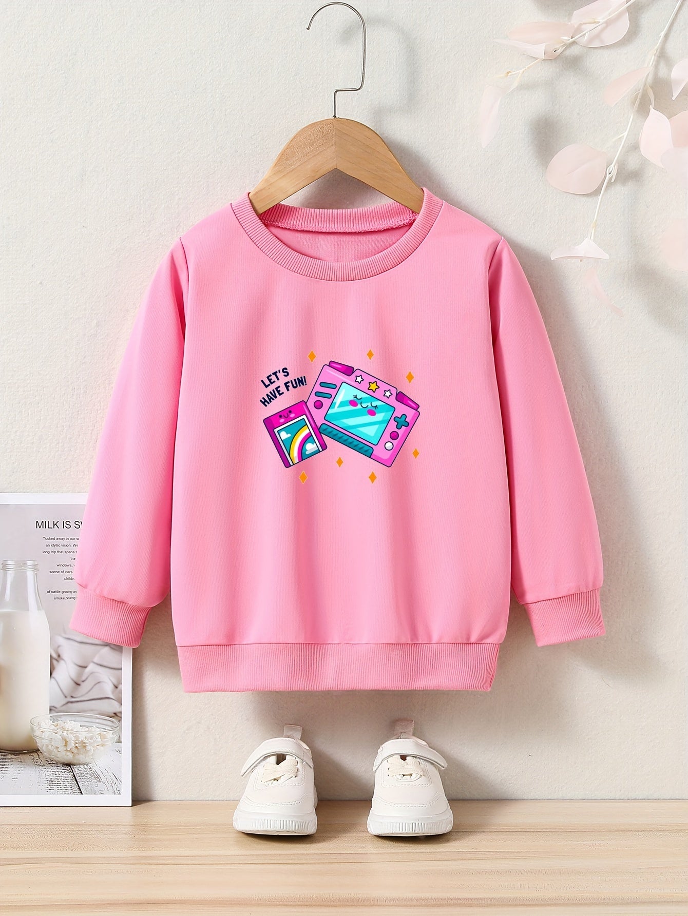 Cartoon Camera Print Girls Casual Pullover Sweatshirt