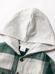 Boys Plaid Shirt Short Sleeves Hood Pocket Casual Kids Clothes
