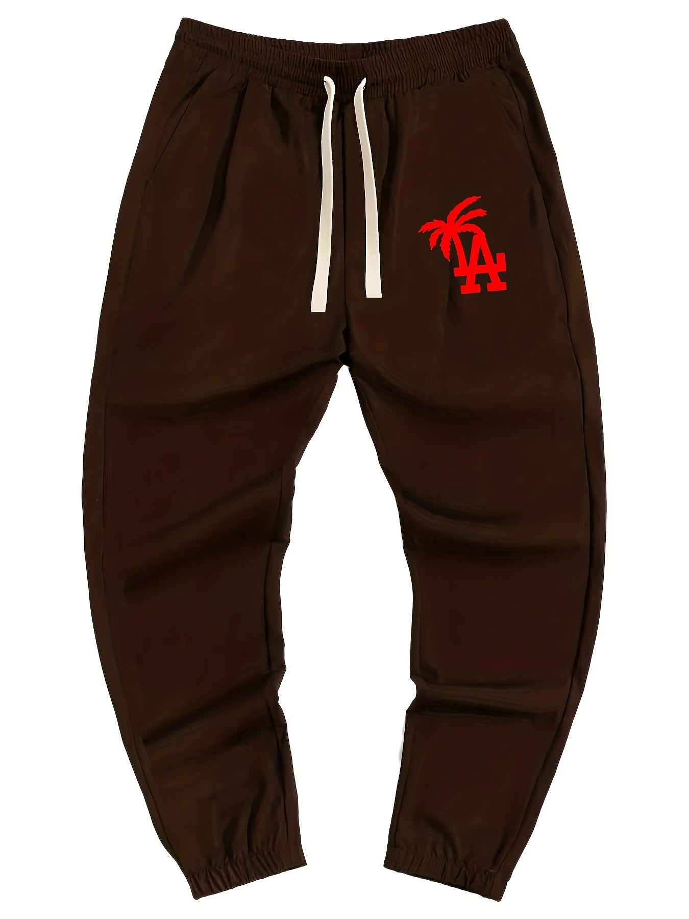 LA & Coconut Tree Print Drawstring Sweatpants Loose Fit Pants