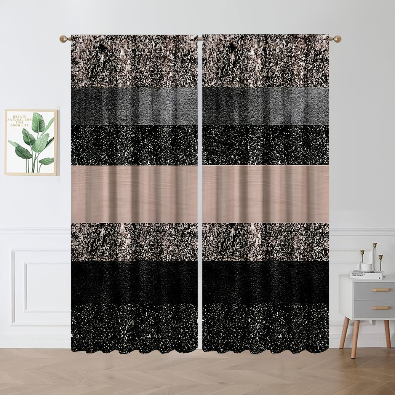 2pcs Bright Printed Curtains Rod Pocket Top Window Drapes