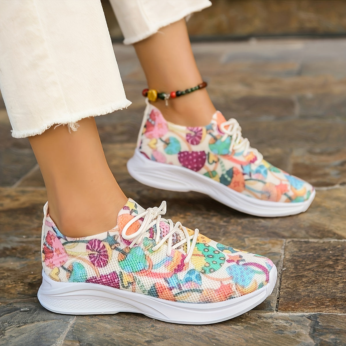 Women's Mushroom Pattern Lace Up Running Shoes Halloween Sneakers