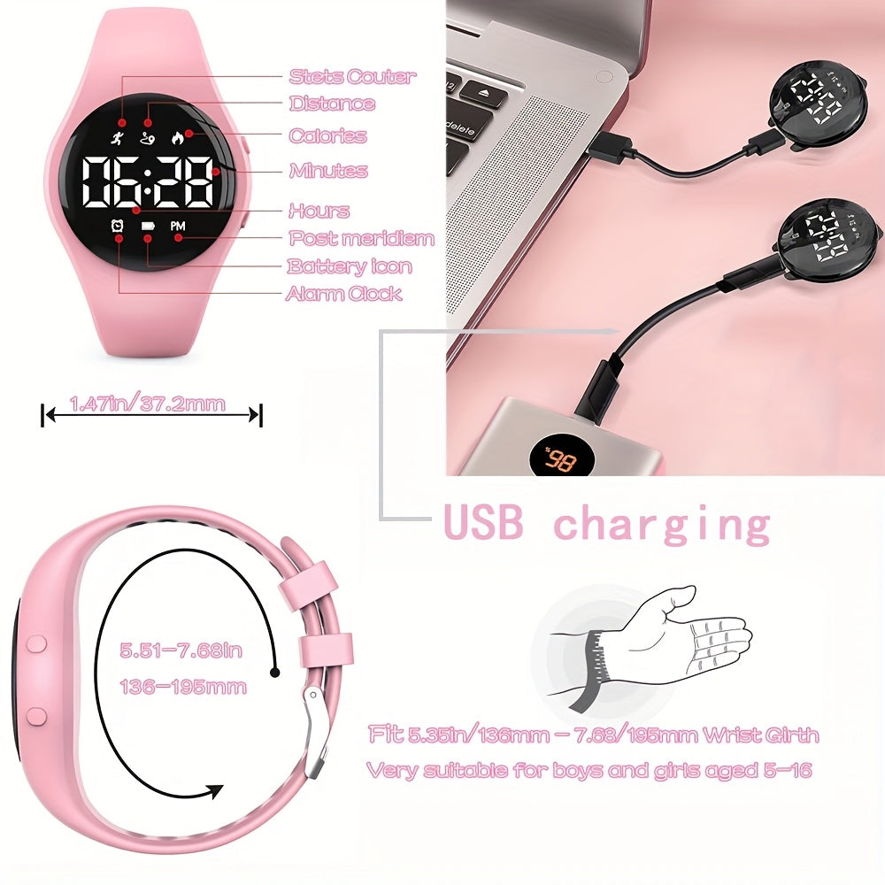 Kids LED Fitness Tracker Watch Non Wireless Digital Pedometer Waterproof