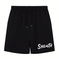 Men's Athletic Shorts Strength Print Drawstring Waistband Cycling Fitness