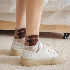 5 Pairs Cartoon 3D Textured Crew Short Socks Women's Stockings
