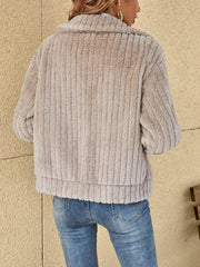 Zip Front Plush Coat Long Sleeve for Fall & Winter
