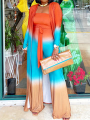 Women's Plus Ombre Print Long Sleeve Cardigan & Tube Jumpsuit Set