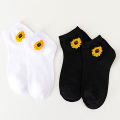 2 Pairs Sunflower Pattern Short Socks Cozy Ankle Socks Women's Stockings