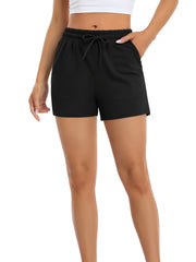 Women's Solid Drawstring Sports Shorts - Yoga Fitness Workout