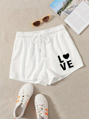 Love Print Hotpants Workout Yoga Drawstring Waist Casual Shorts