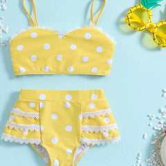 Girls' Polka Dot Bikini Tankini Swimsuit Set for Summer Beach