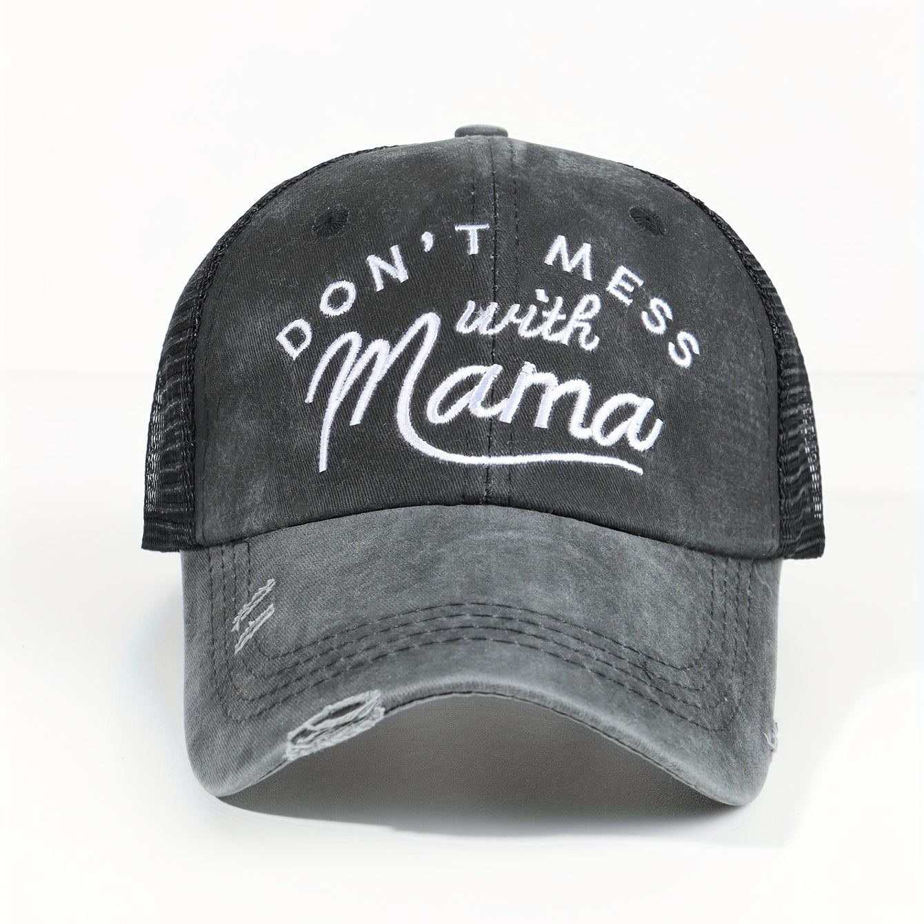 Don't Mess With Mom Ripped Ponytail Baseball Cap