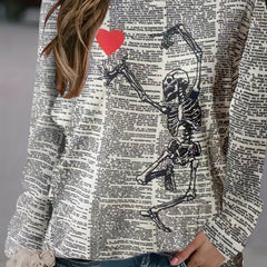 Gothic Skull Print Sweatshirt Crew Neck Long Sleeve Women's Clothing