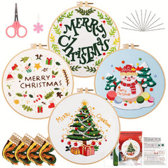 Christmas Embroidery Kit Set with Hoop
