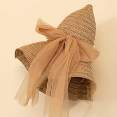 Ruffles Sun Hat Faux Pearl Straw Hat Sunscreen