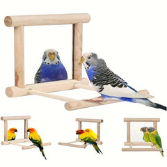 Bird Mirror Parrot Toy Wood Stair Climbing Jumping Ladder Pet Supplies Station