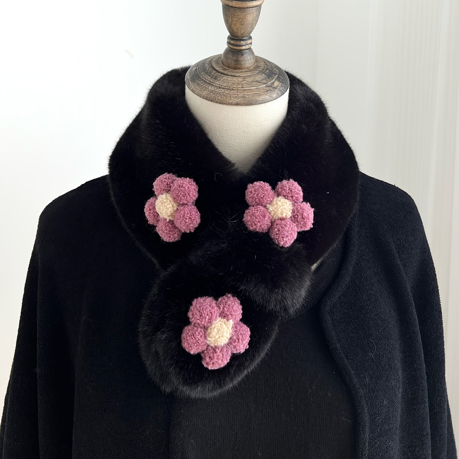 Flowers Plush Cross Scarf Winter Warm Nack Gaiters Women Accessories