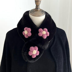 Flowers Plush Cross Scarf Winter Warm Nack Gaiters Women Accessories