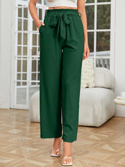 Solid Wide Leg Paper Waist Pants Long Length