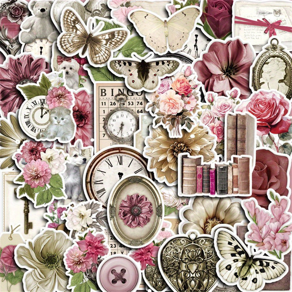 50pcs Pink Paper Stickers Vintage Retro Washi for Scrapbooking DIY Crafts