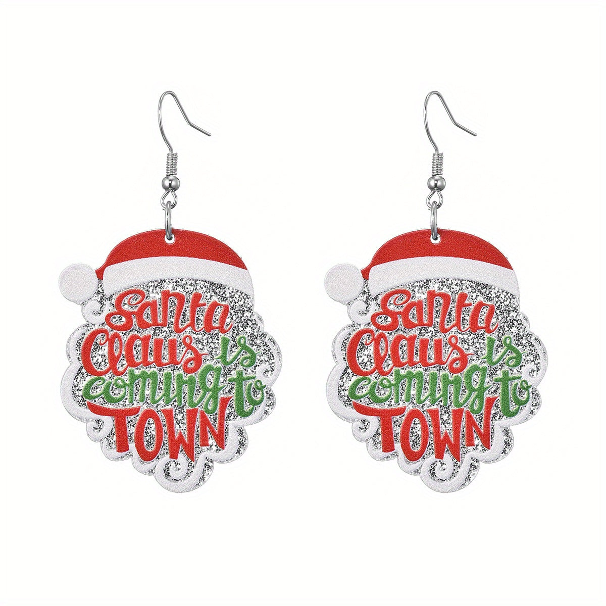 Santa Claus Alphabet Printing Dangle Earrings Christmas Party Decoration Acrylic