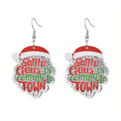 Santa Claus Alphabet Printing Dangle Earrings Christmas Party Decoration Acrylic