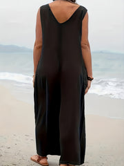 V Neck Wide Leg Tank Jumpsuit With Pockets