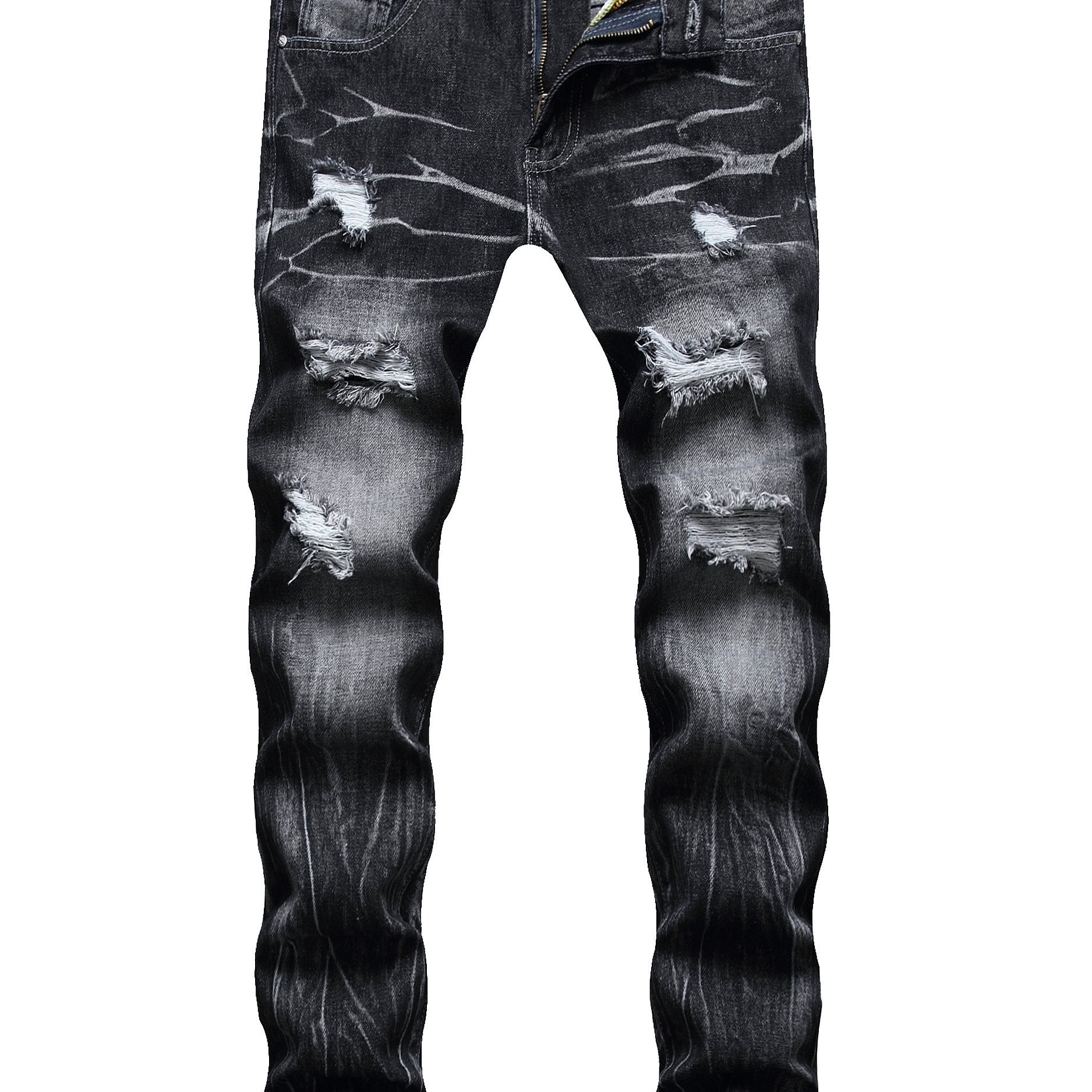 Men's Straight Leg Ripped Versatile Jeans
