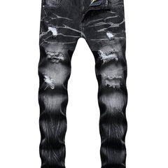 Men's Straight Leg Ripped Versatile Jeans