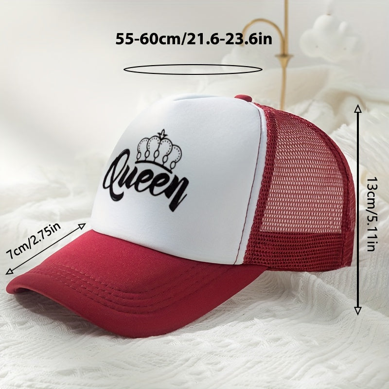 Queen Crown Print Trucker Hat Mesh Breathable Baseball Cap for Women