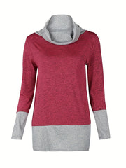 Block Turtle Neck Top Long Sleeve Casual Fall Spring Women's Top
