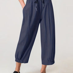 Drawstring Waist Cropped Pants Casual Elastic Trim Pants
