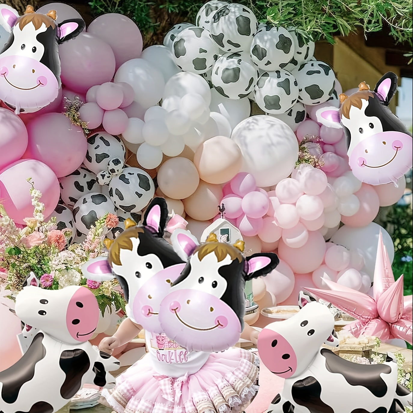 140pcs Pink Cow Balloon Garland Kit for Girl Birthday Party