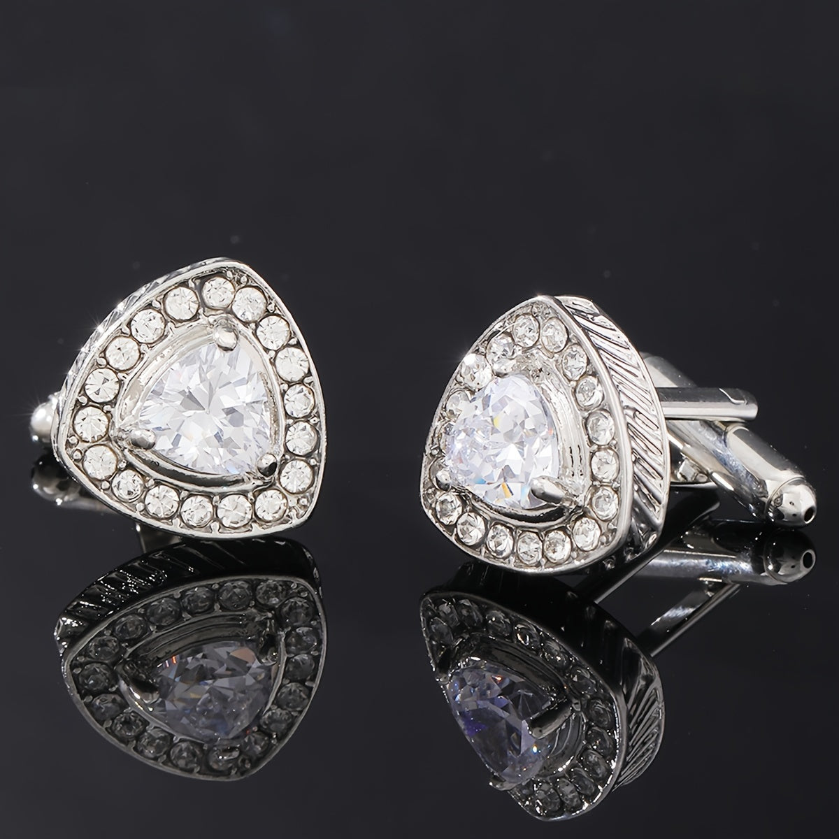 Men's Triangle Cufflinks with Artificial Diamonds