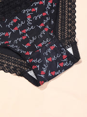 3 Pack Plus Size Random Print Contrast Lace Briefs Women's Plus High Stretch