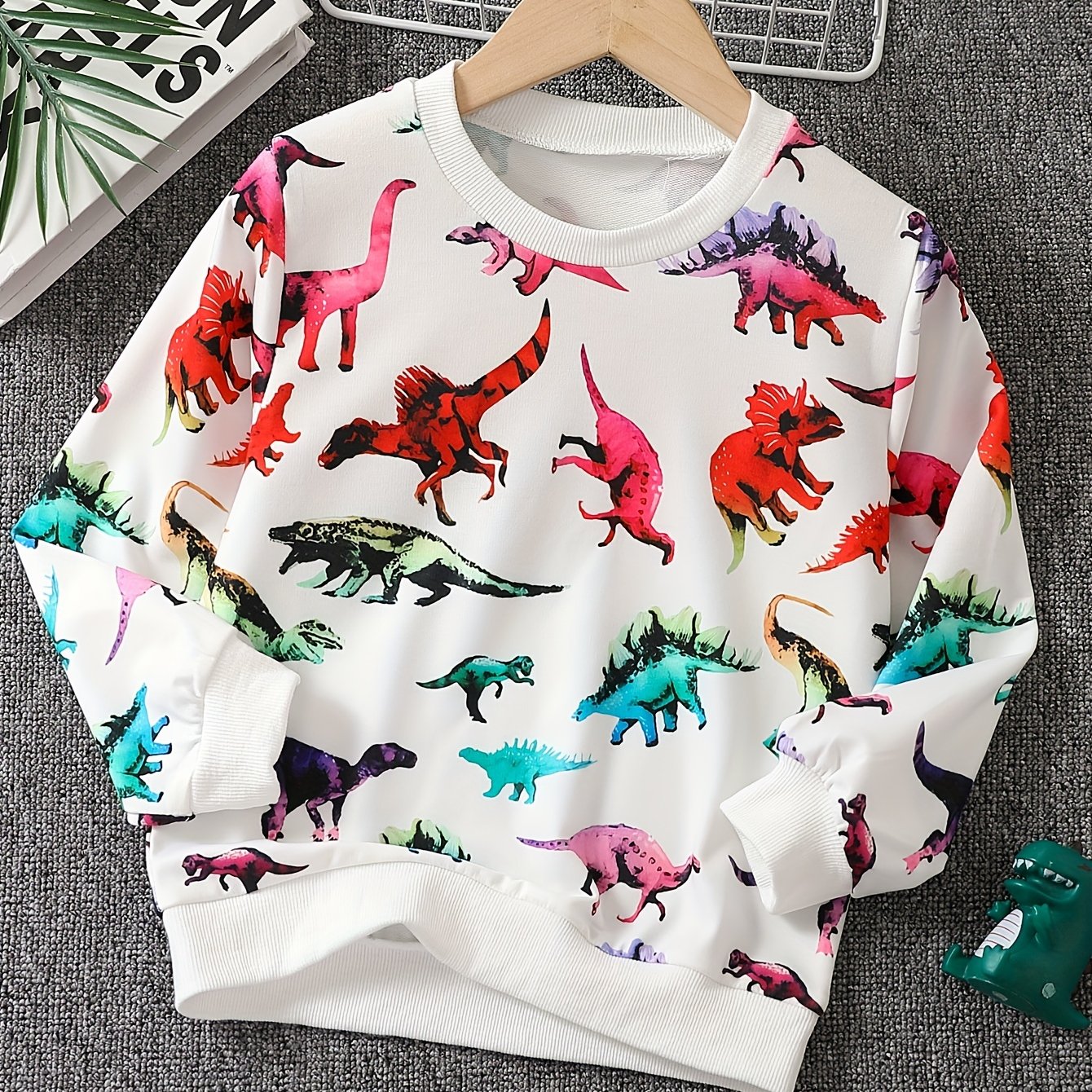 Dinosaur Full Print Boys Sweatshirt Long Sleeve Crew Neck Tops