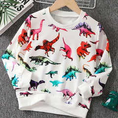 Dinosaur Full Print Boys Sweatshirt Long Sleeve Crew Neck Tops