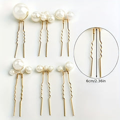 6pcs Faux Pearl Hair Pins Golden Silvery Hair Accessories for Bridal Women