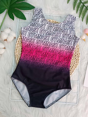 Letter Print Gradient 1pc Dancing Suit for Girls Ballet Gymnastics