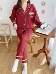 2pcs Spring/Fall Loungewear Set Long Sleeve Button Top & Pants